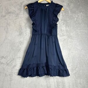 Sunday Best‎ Embroidered Mini Ruffle Dress Navy XS Romantic Gothic Eyelet Lace